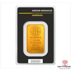 1 oz Gold Bar Argor-Heraeus Obverse