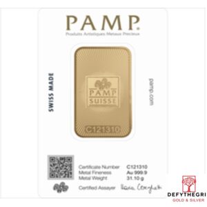 1 oz Gold Bar PAMP 9999 Fine Reverse