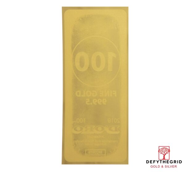 100 mg Gold Bar Doro Gold Aurum Note - Reverse