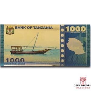 1000 Shillings Tanzania Gold Aurum Note - 2021 - Reverse