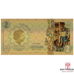 Rediscovery OzNote Holdman Threads of Light 2022 Cook Islands Aurum Gold Note - Reverse