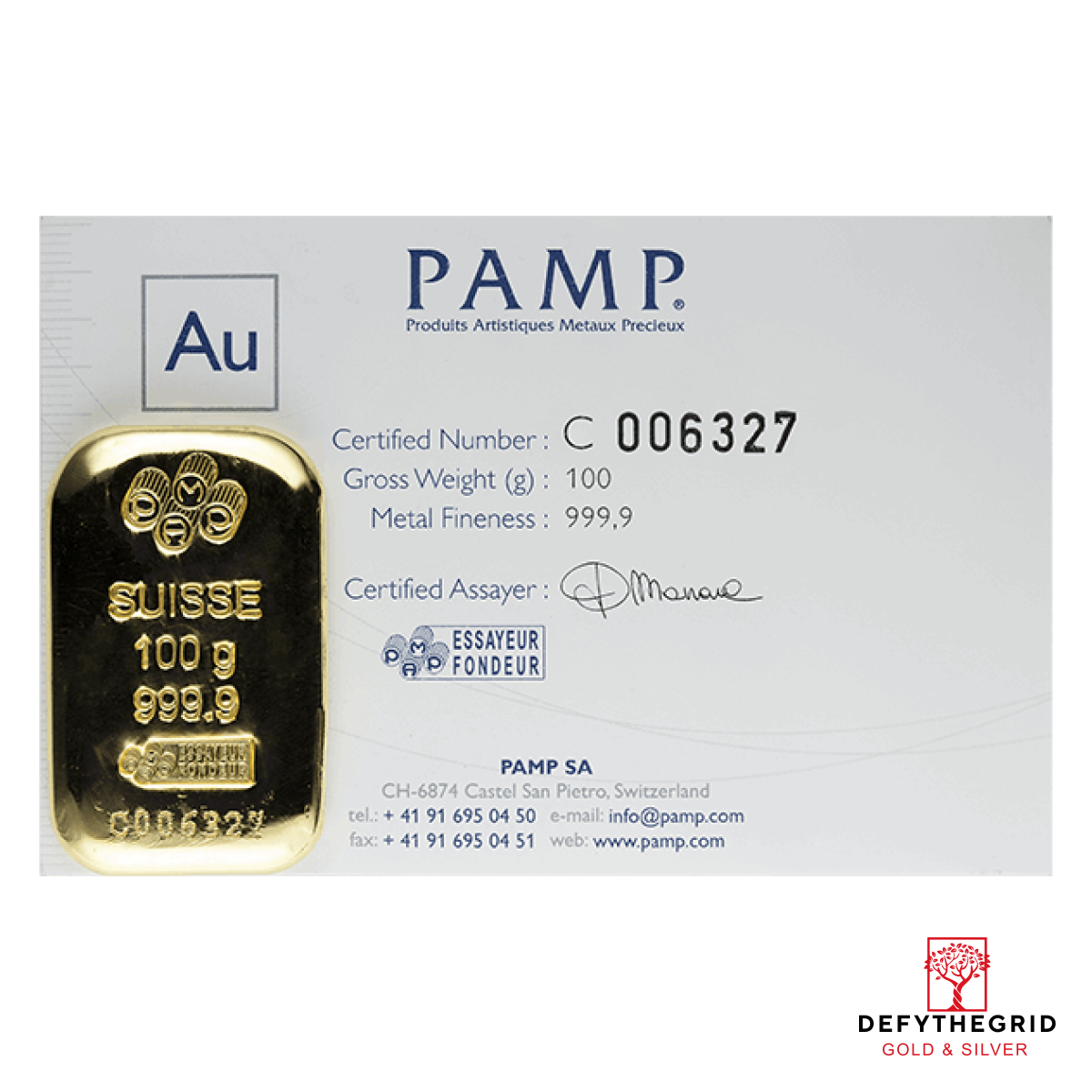 100 GRAM GOLD PAMP BAR CAST Obverse product photo