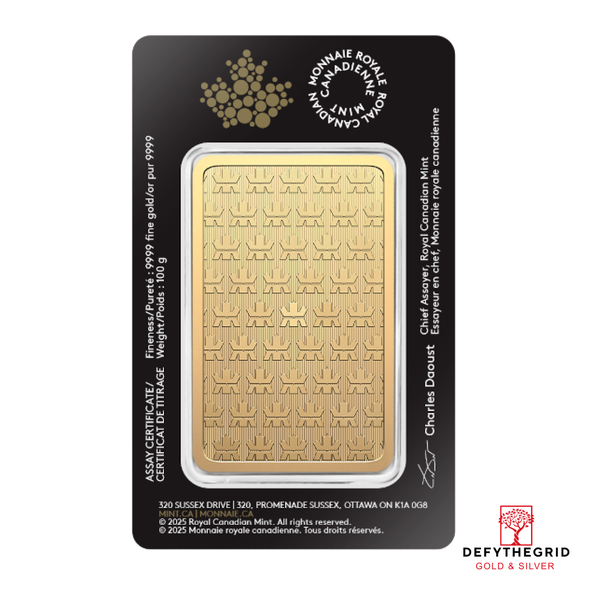 100 GRAM GOLD BAR RCM Reverse product photo