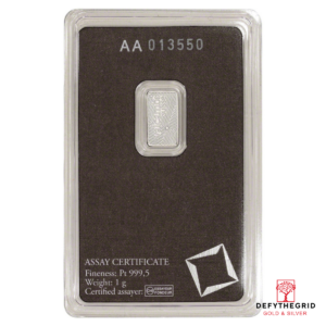 1 GRAM PLATINUM BAR VALCAMBI Reverse product photo