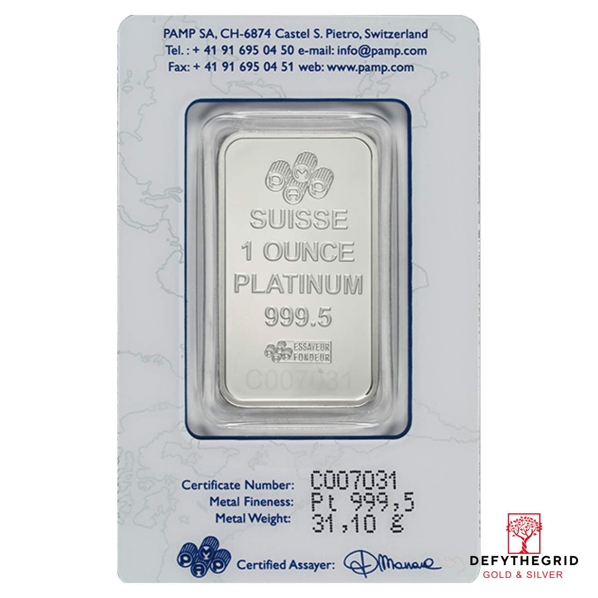 1 OZ PLATINUM BAR PAMP Reverse product photo