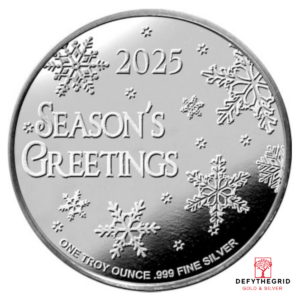 1 OZ SILVER CHRISTMAS ROUND SNOWMAN Reverse product photo