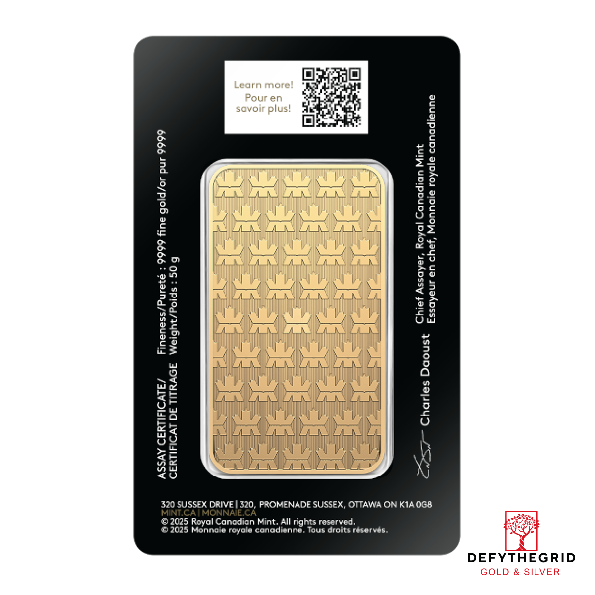 50 GRAM GOLD BAR RCM Reverse product photo