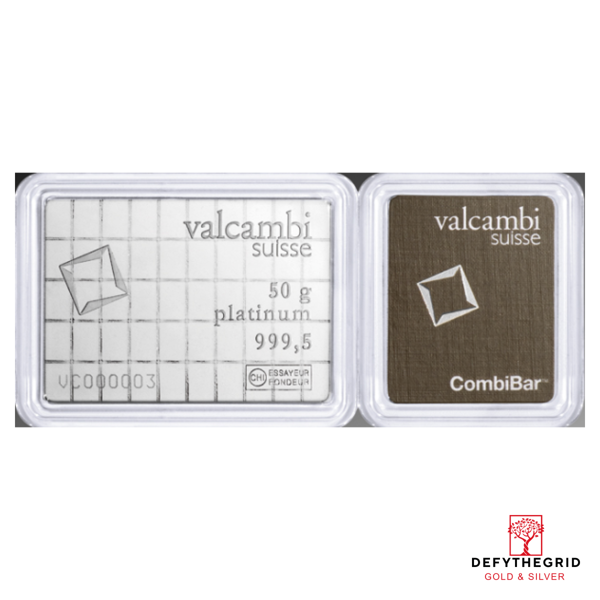 50 GRAM PLATINUM COMBI-BAR VALCAMBI Obverse product photo