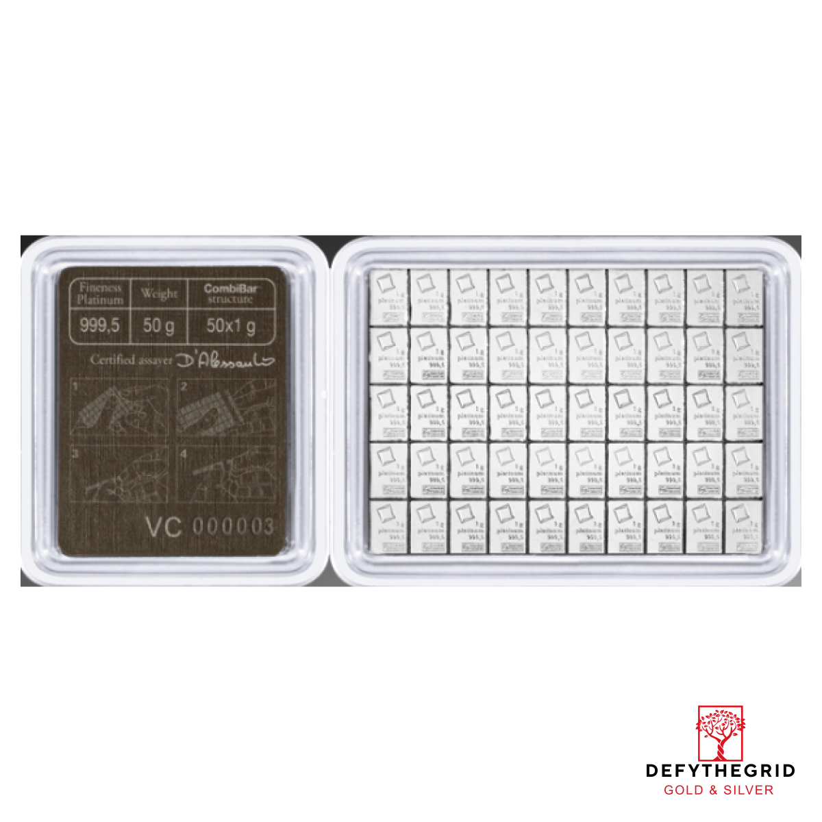 50 GRAM PLATINUM COMBI-BAR VALCAMBI Reverse product photo