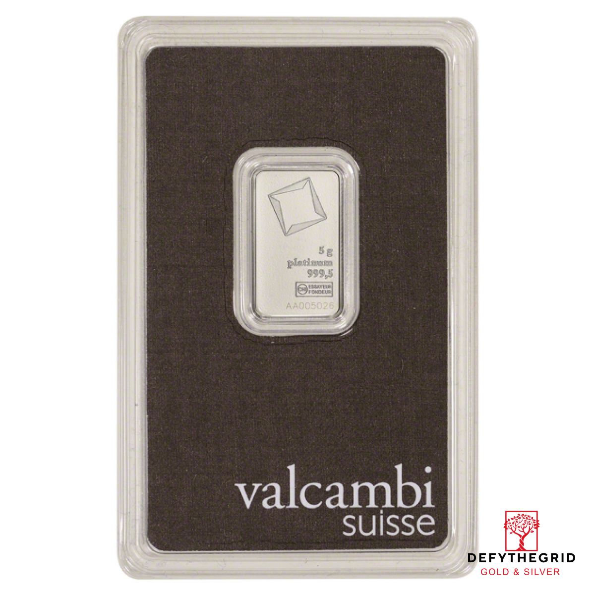 5 GRAM PLATINUM BAR VALCAMBI Obverse product photo