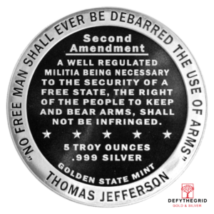 5 OZ SILVER ROUND SECOND AMENDMENT GOLDEN STATE MINT Reverse product photo