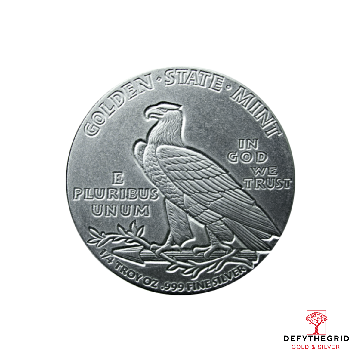 1/4 OZ SILVER ROUND INCUSE INDIAN DESIGN GOLDEN STATE MINT Reverse product photo