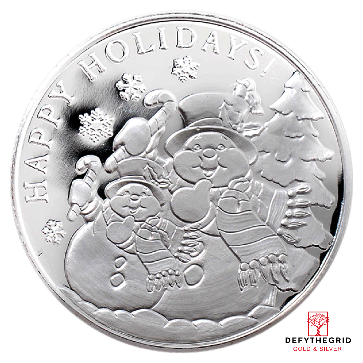 1 OZ SILVER CHRISTMAS ROUND SNOWMAN Obverse product photo