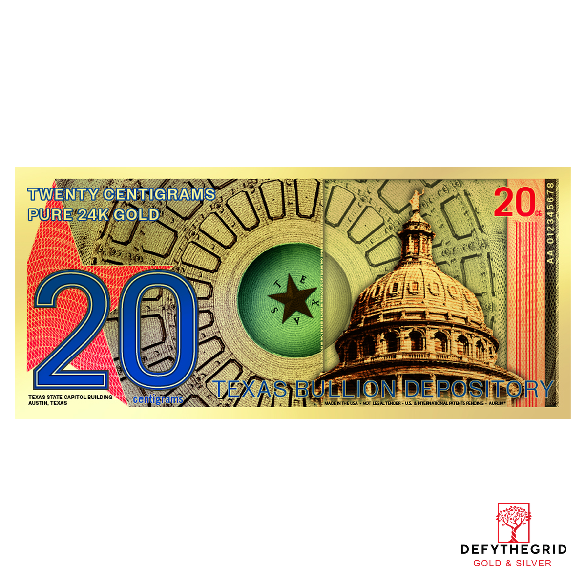 20 Centigram Gold Aurum - Texas State Capital