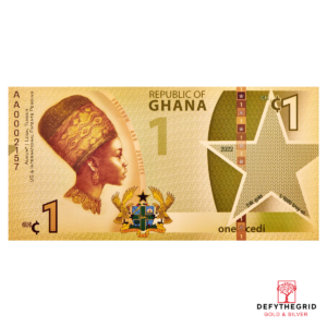 Republic of Ghana Justice 1 Cedi Aurum 24k Gold Bill - 2022