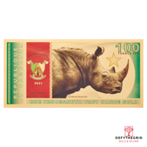 Republic of Cameroon 100 Francs CFA Black Rhinoceros Aurum 24k Gold Bill