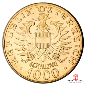 1000 SCHILLING AUSTRIAN GOLD COIN .3906 AGW Reverse product photo