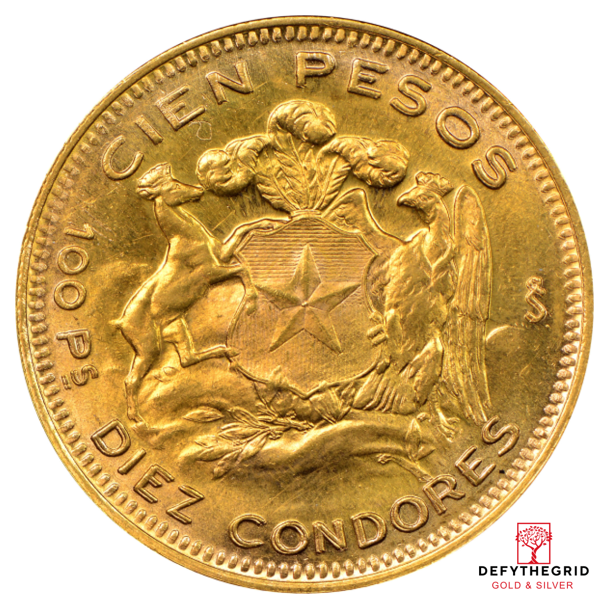 100 PESO CHILE GOLD COIN Reverse product photo