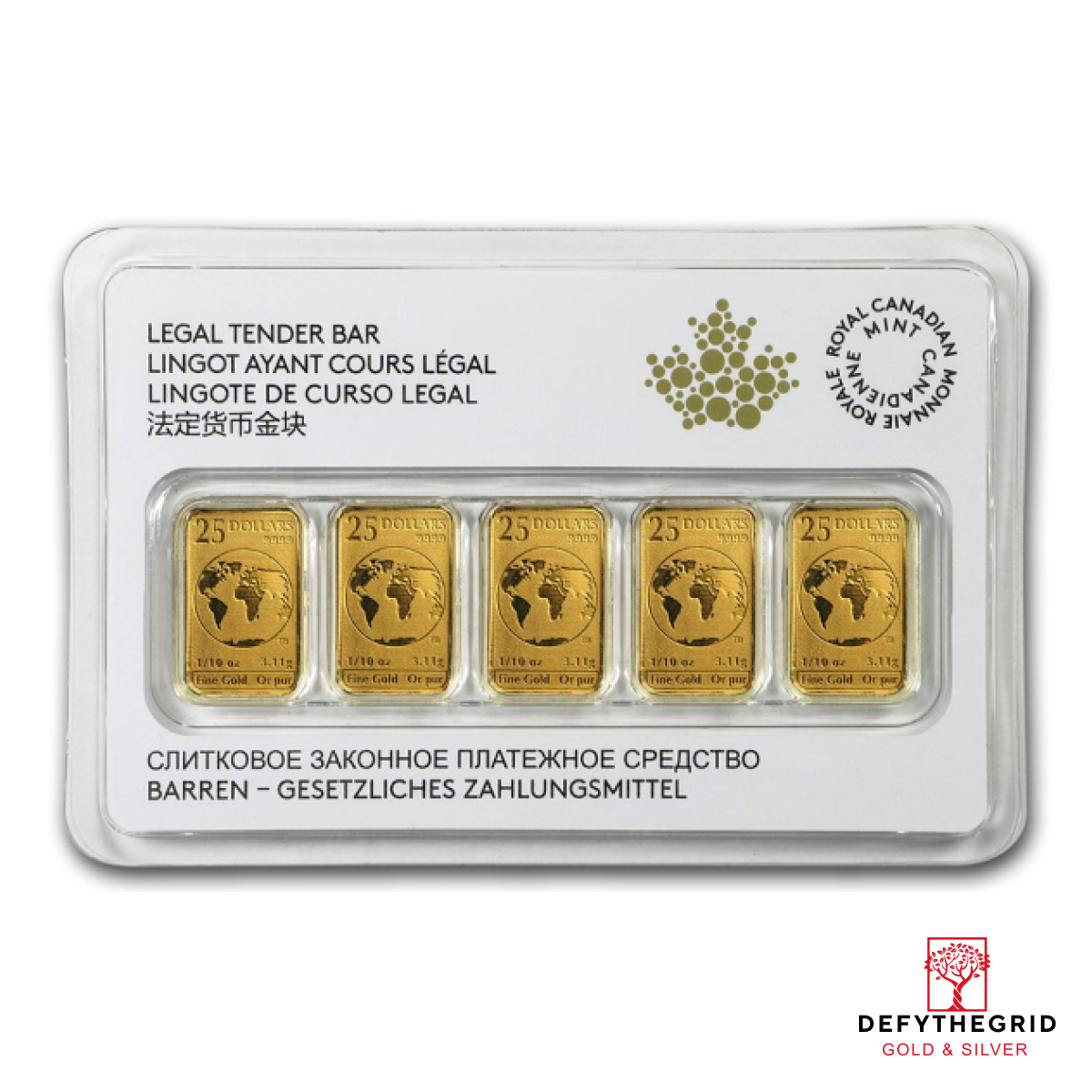 1/2 OZ CANADIAN GOLD 5 X 1/10 OZ BAR PACK Obverse product photo