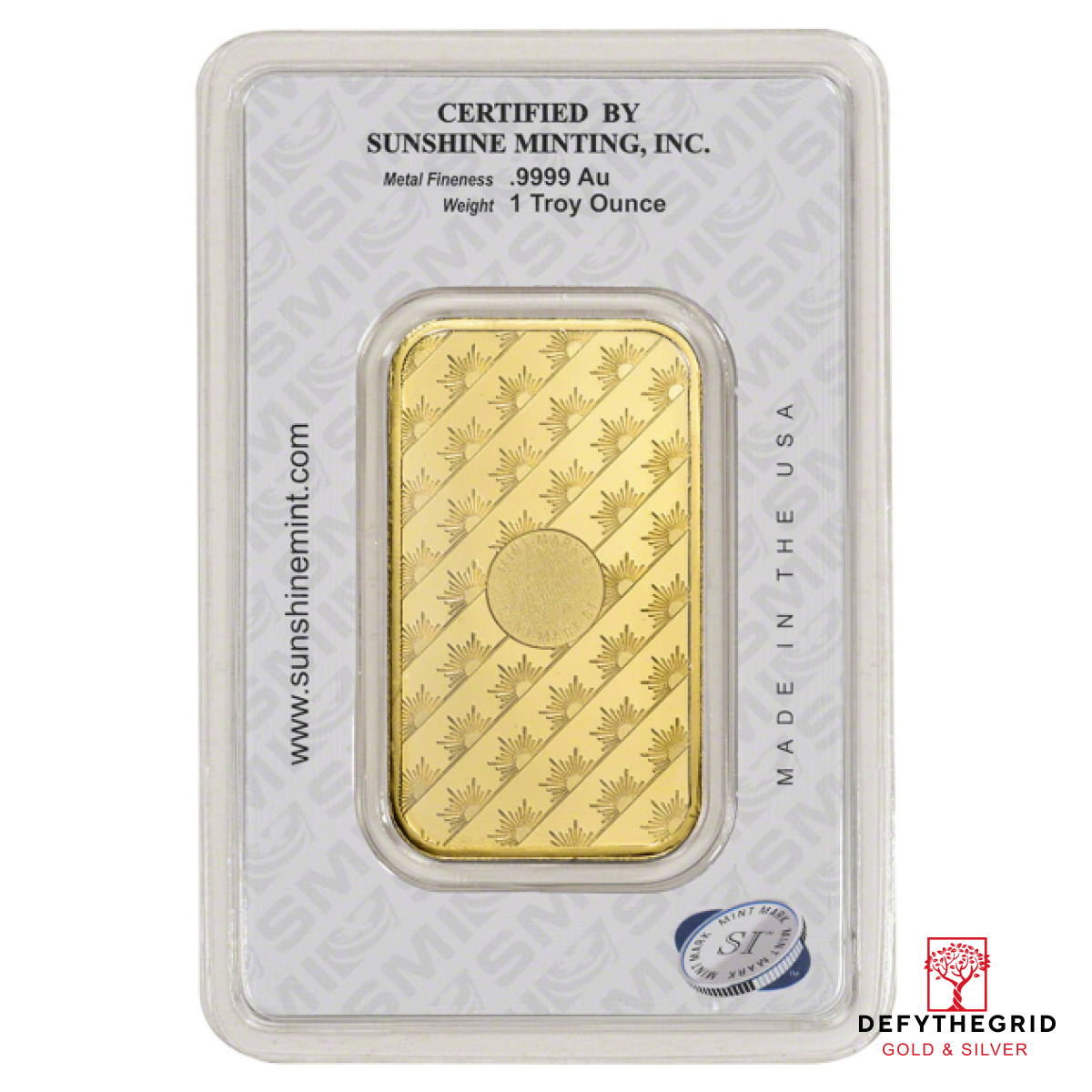 1 OZ GOLD BAR SUNSHINE Reverse product photo
