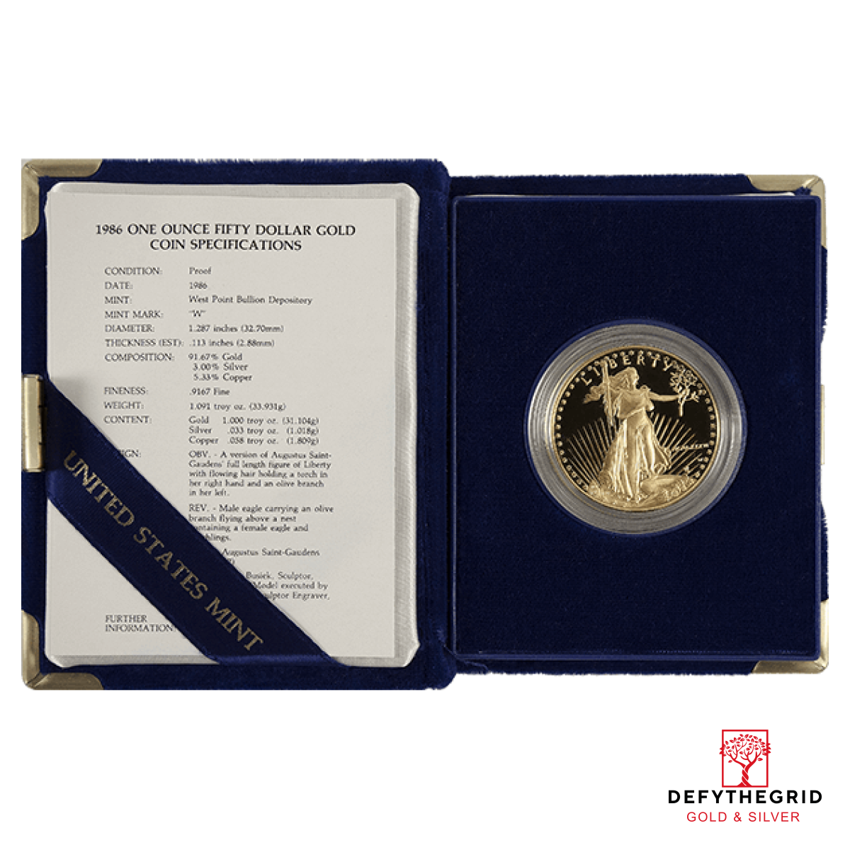 1 OZ AMERICAN GOLD EAGLE PROOF WITH ORIGINAL BOX AND PAPERS Obverse product photo