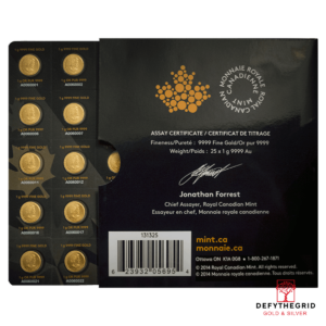 25 GRAM GOLD MAPLEGRAM Reverse product photo