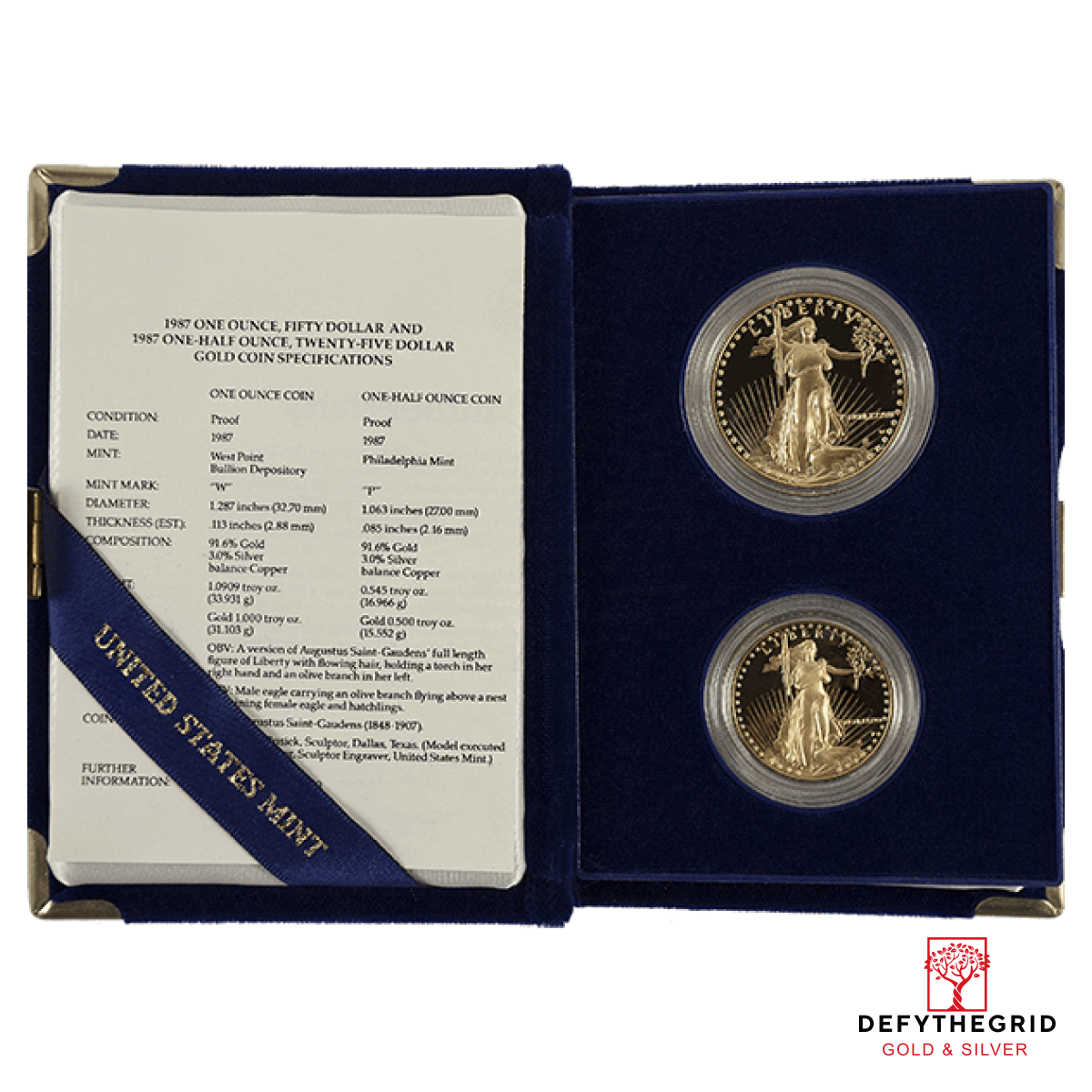 2 PIECE AMERICAN GOLD EAGLE SET PROOF WITH ORIGINAL BOX AND PAPERS Obverse product photo