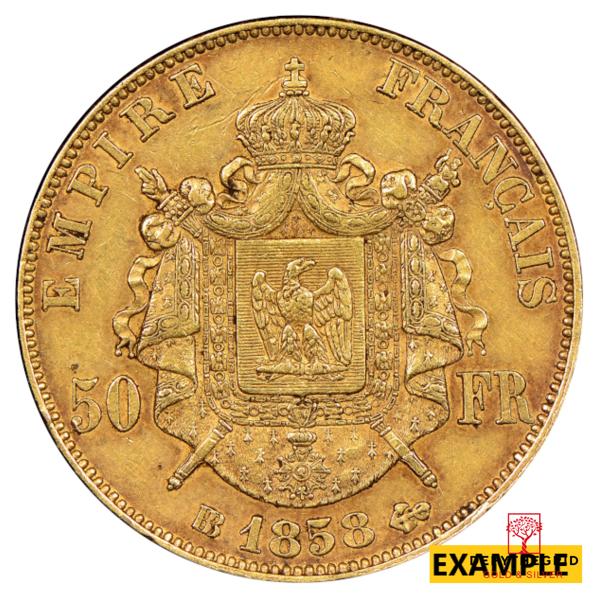 50 FRANC FRENCH GOLD COIN Reverse product photo