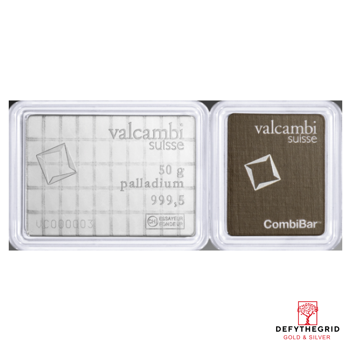 50 GRAM PALLADIUM COMBI-BAR VALCAMBI Obverse product photo