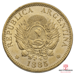 ARGENTINO 5 PESO GOLD COIN (1881-1896 DATES) Reverse product photo