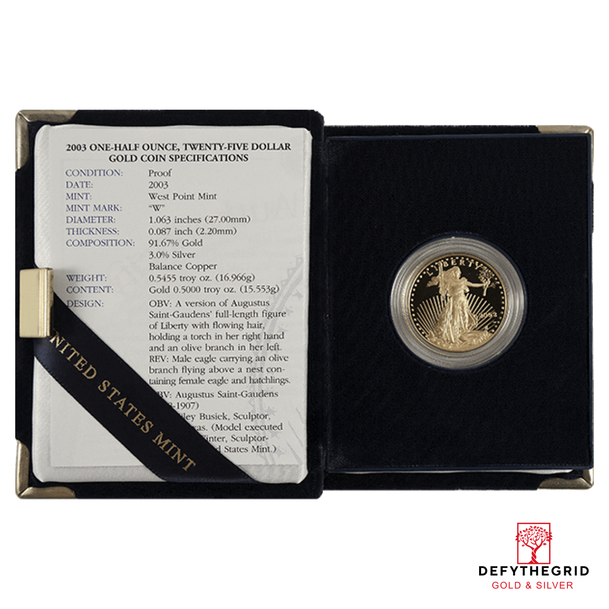 1/2 OZ AMERICAN GOLD EAGLE PROOF WITH ORIGINAL BOX AND PAPERS Obverse product photo