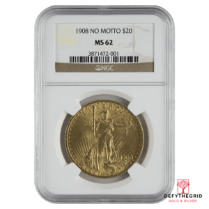 $20 U.S. GOLD SAINT NGC 62 NO MOTTO Obverse product photo