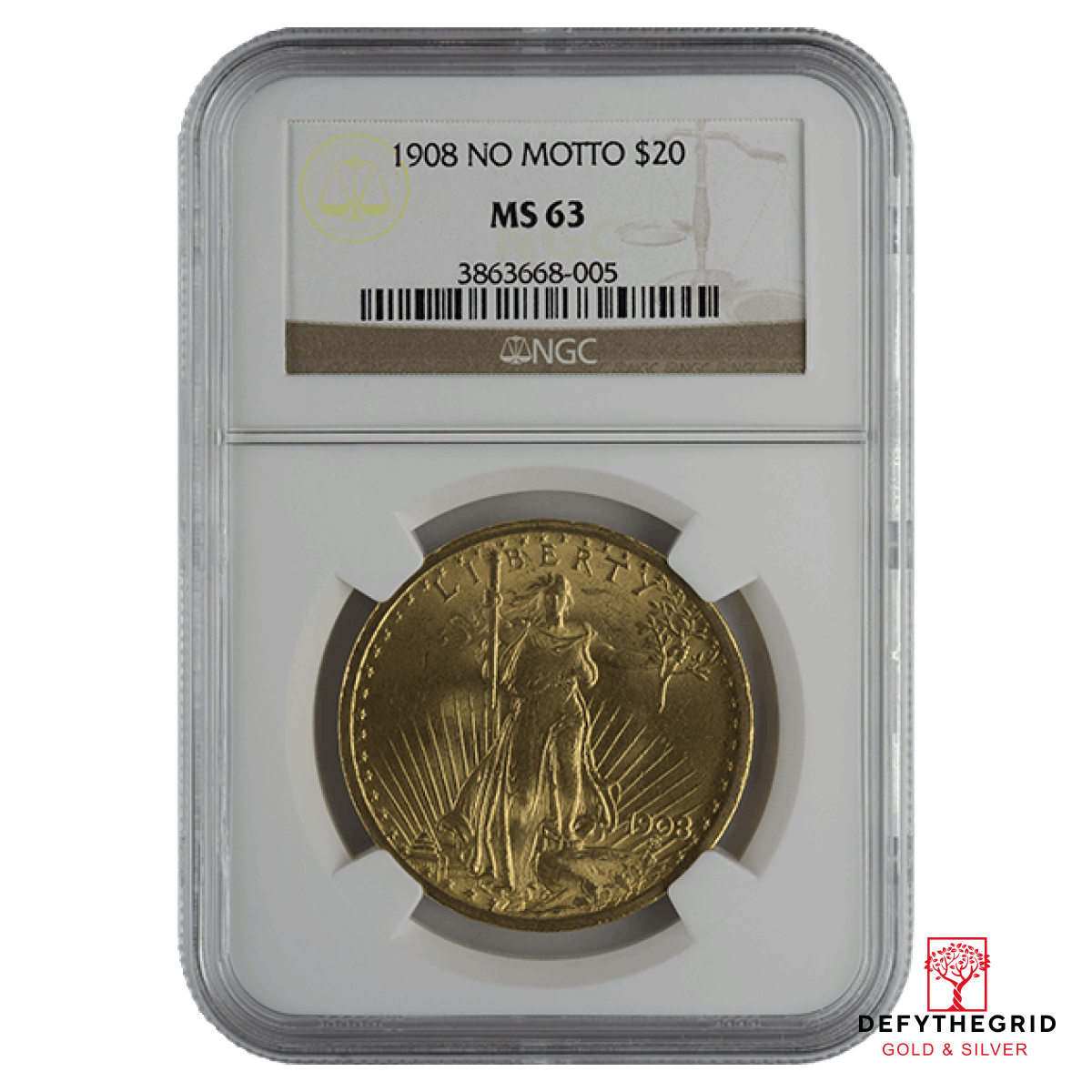 $20 U.S. GOLD SAINT NGC63 NO MOTTO Obverse product photo