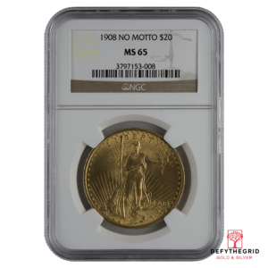 $20 U.S. GOLD SAINT NGC65 NO MOTTO Obverse product photo