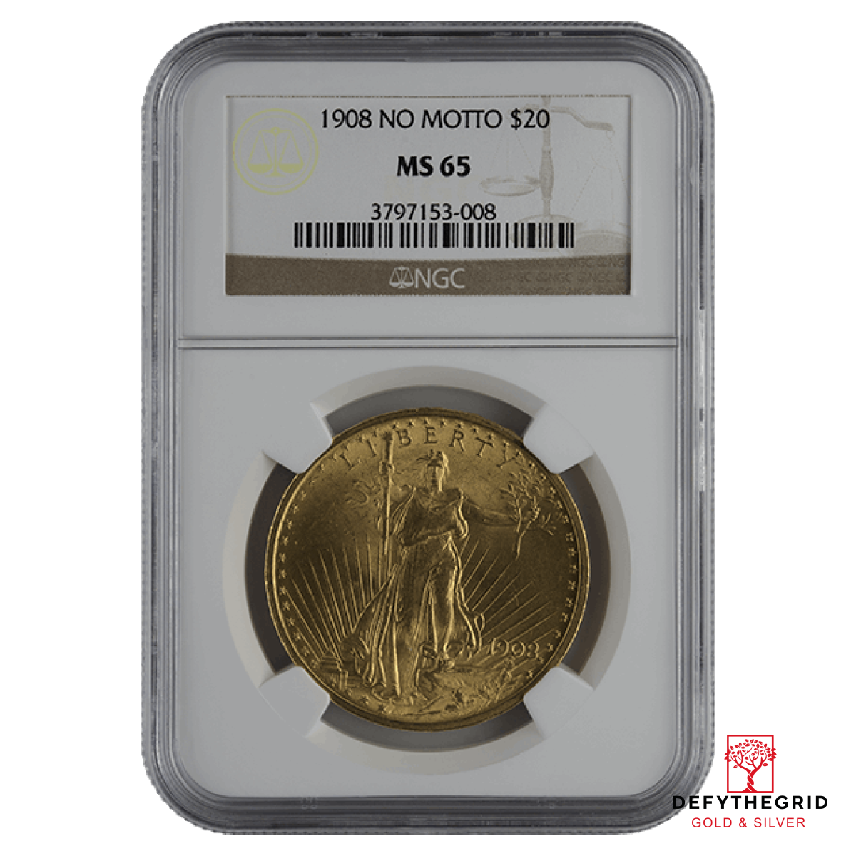 $20 U.S. GOLD SAINT NGC65 NO MOTTO Obverse product photo