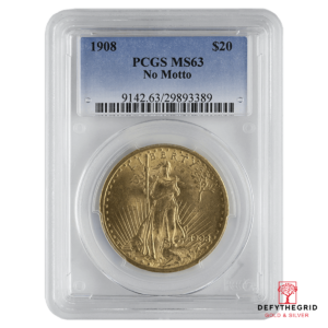 $20 U.S. GOLD SAINT PCGS63 NO MOTTO Obverse product photo