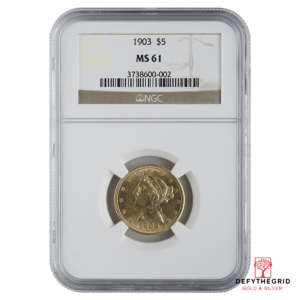 $5 U.S. GOLD LIBERTY NGC MS61 Obverse product photo