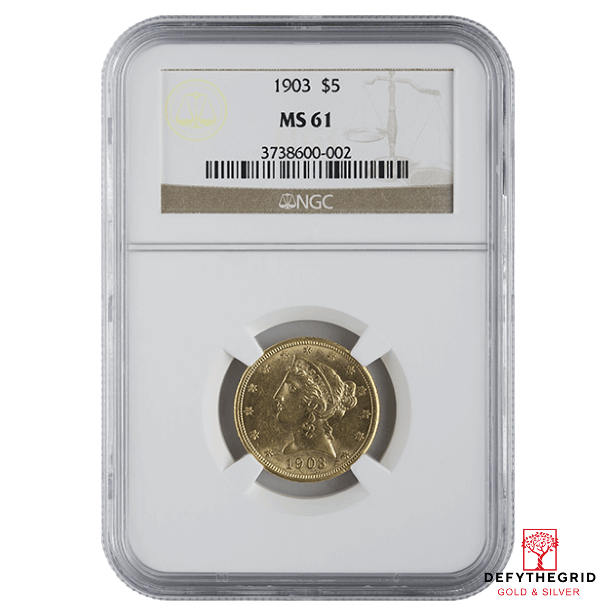 $5 U.S. GOLD LIBERTY NGC MS61 Obverse product photo