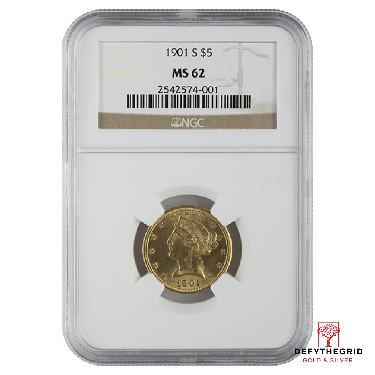 $5 U.S. GOLD LIBERTY NGC MS62 Obverse product photo
