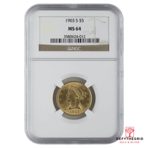 $5 U.S. GOLD LIBERTY NGC MS64 Obverse product photo