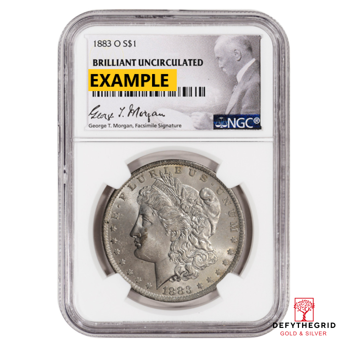 1883-O MORGAN SILVER DOLLAR NGC BU G.T. MORGAN LABEL Obverse product photo