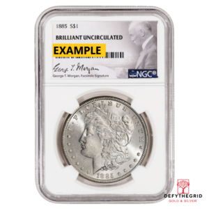 1885 MORGAN SILVER DOLLAR NGC BU G.T. MORGAN LABEL Obverse product photo