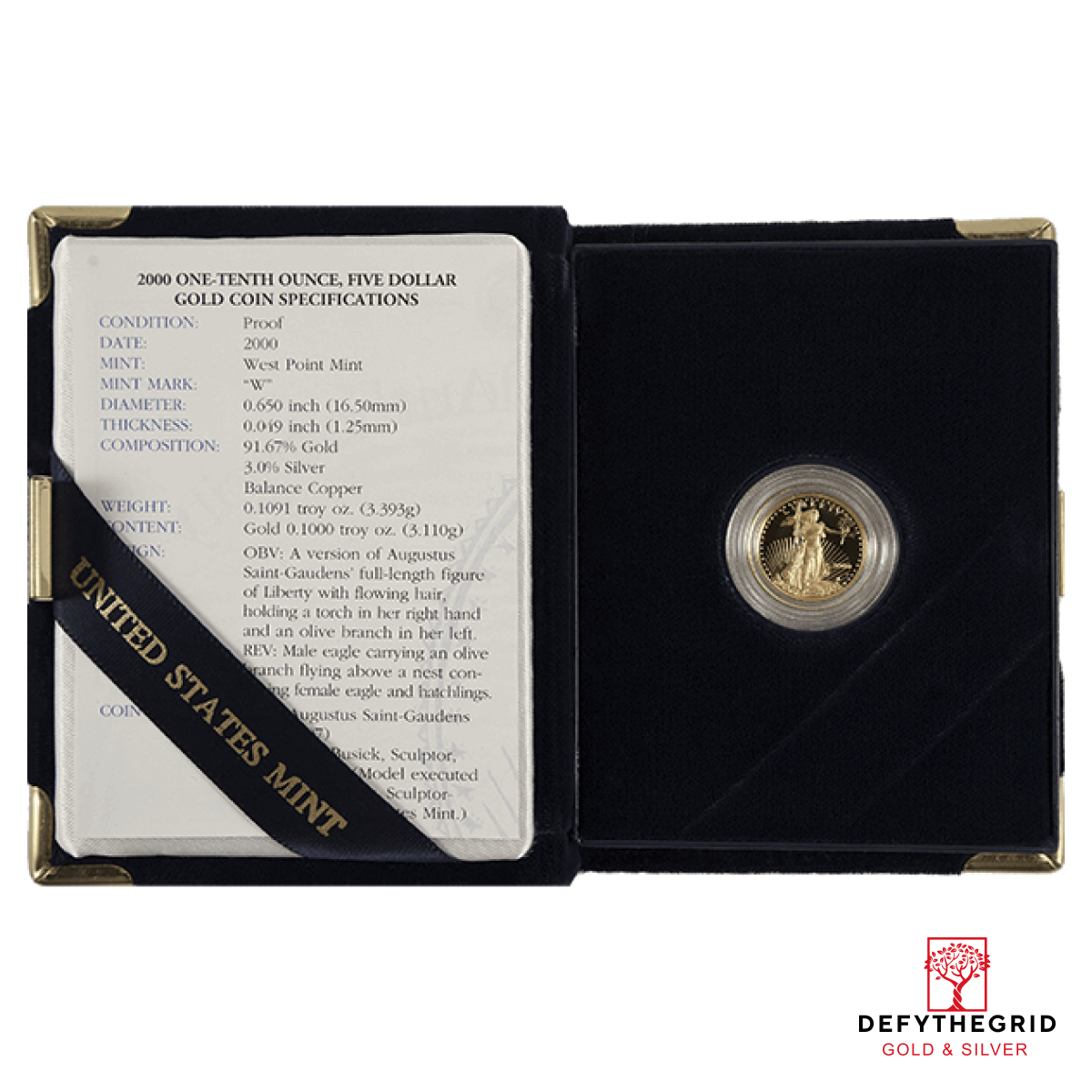1/10 OZ AMERICAN GOLD EAGLE PROOF WITH ORIGINAL BOX AND PAPERS Obverse product photo