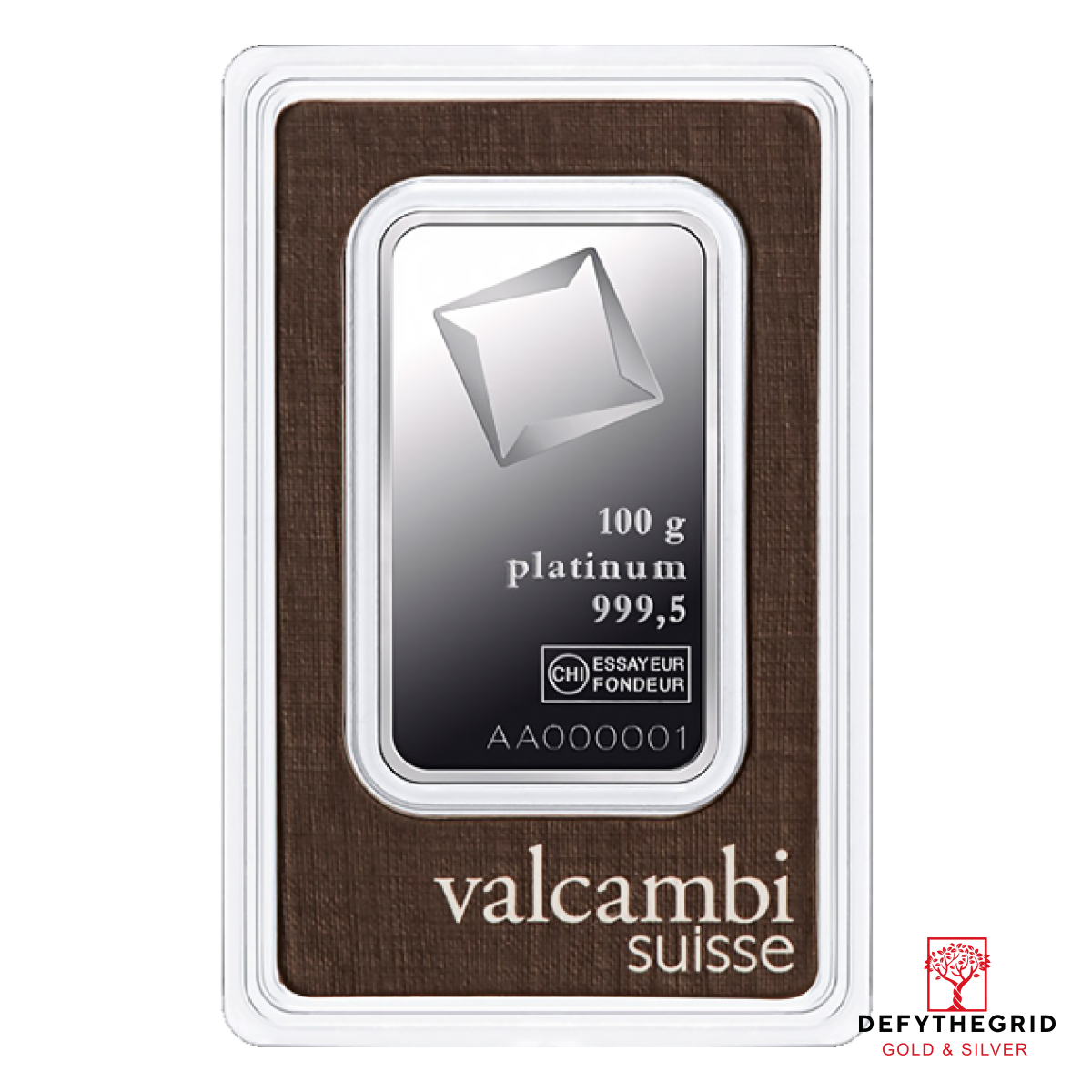 100 GRAM PLATINUM BAR VALCAMBI Obverse product photo