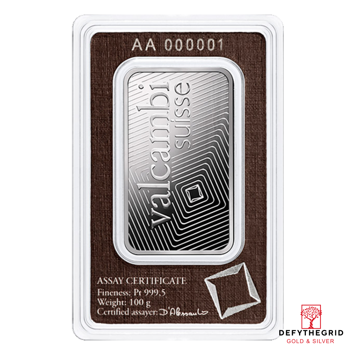 100 GRAM PLATINUM BAR VALCAMBI Reverse product photo