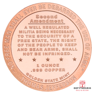 1 OZ COPPER ROUND SECOND AMENDMENT Reverse product photo