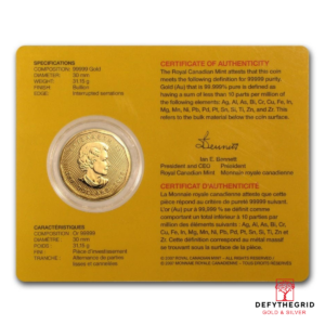 2008 1 OZ CANADIAN GOLD MAPLE LEAF .99999 FINE Reverse product photo