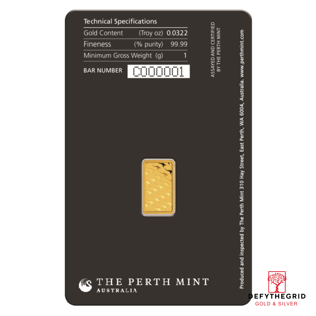 1 GRAM GOLD BAR PERTH Reverse product photo