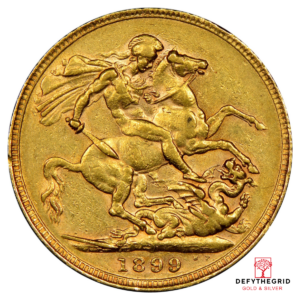 ENGLISH GOLD SOVEREIGN QUEEN VEILED HEAD Reverse product photo