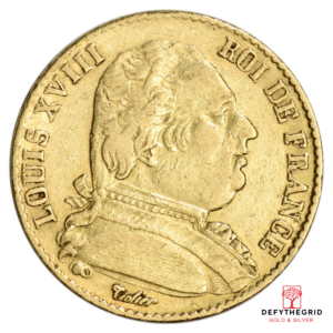 20 FRANC FRENCH GOLD COIN LOUIS XVIII Obverse product photo
